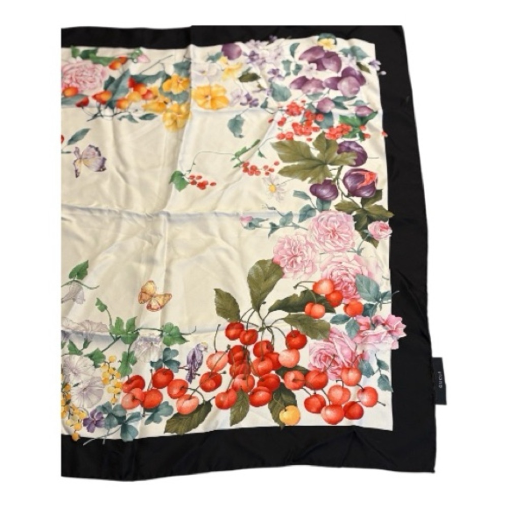 Gucci Floral Print Scarf with Black Border - vintage - authentic